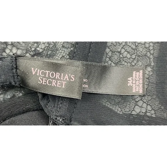 Victorias Secret Black Lacy Rhinestone Embellished Bustier Lingerie Size 34A - Picture 6 of 6